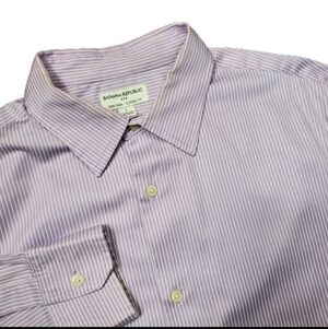 Banana Republic Shirt Mens L 16-16.5 Purple Stripe long Sleeve Non Iron Classic